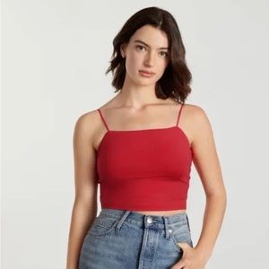 Everlane The Cropped Square-Neck Cami Tank Top Red